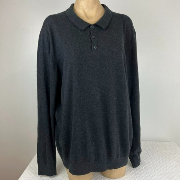 RW&Co Men's XL Dark Gray Collared Long Sleeve sweater Knit 100% Cotton - Picture 2 of 11